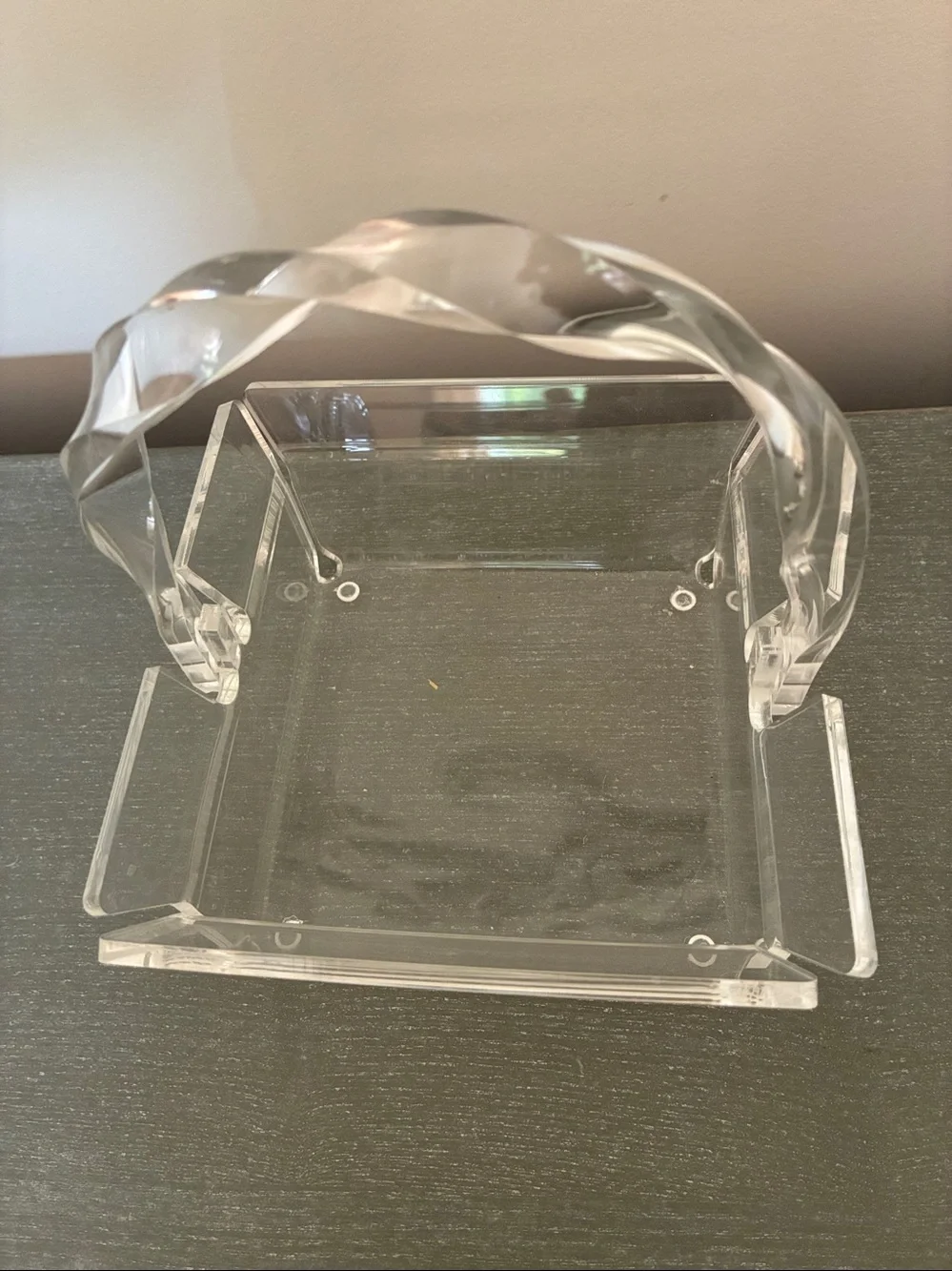Vintage Clear Lucite Vanity Basket Twisted Handle Hollywood Regency 7.5”